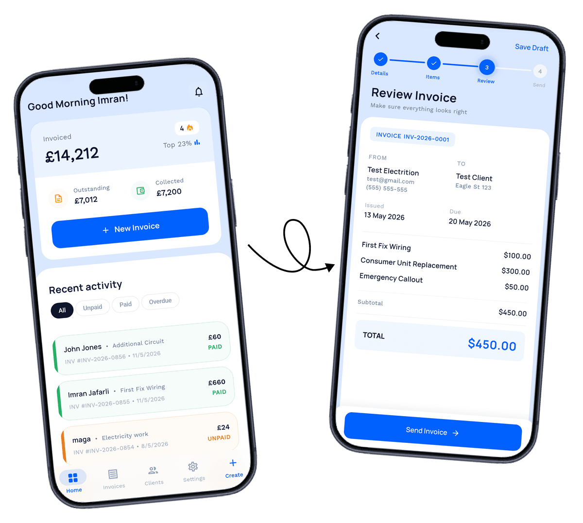Voice invoice screen