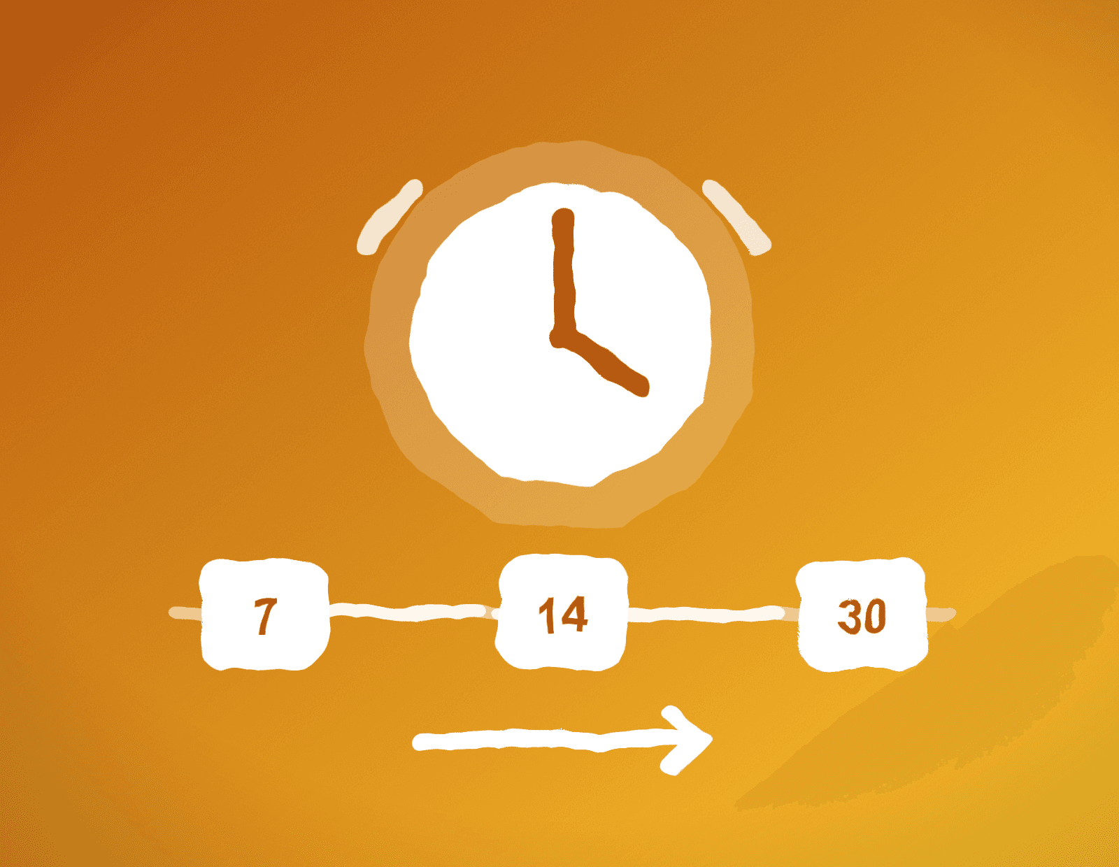 Illustration of a clock, chase email, and 7, 14, 30 day reminder timeline