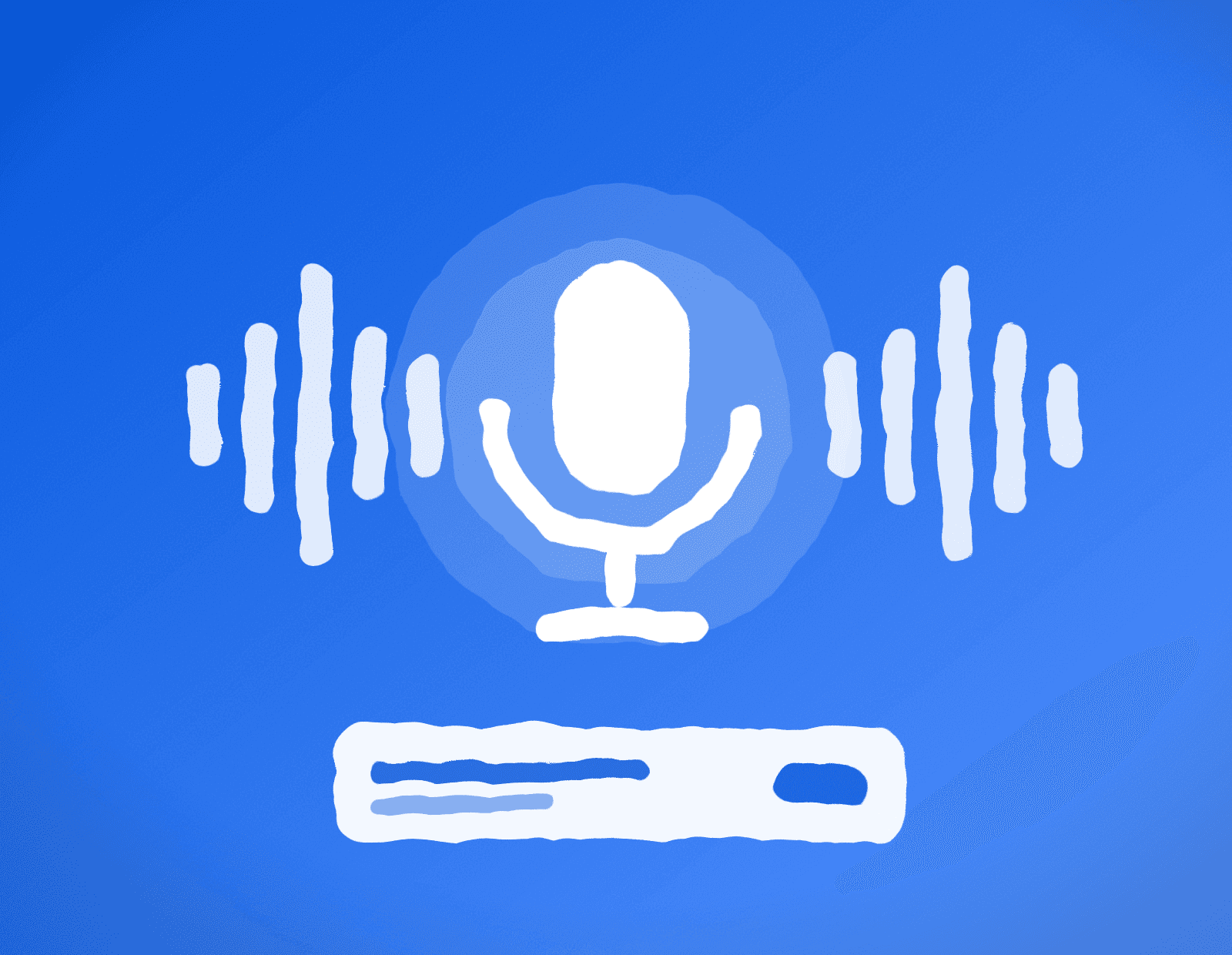 Illustration of a microphone and waveform building an invoice