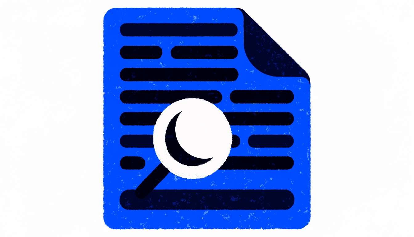 Illustration of a large invoice sheet with a magnifying glass hovering over the total area
