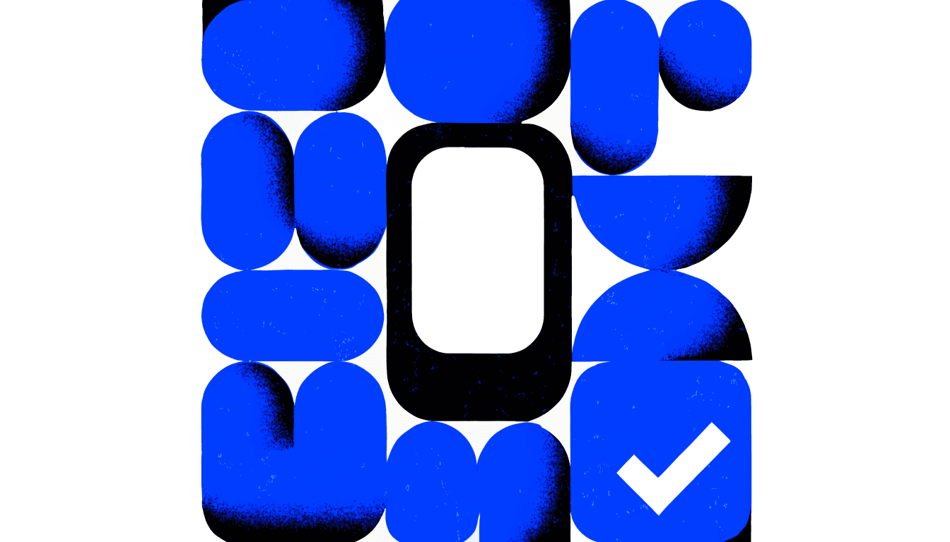 Illustration of a smartphone surrounded by chunky feature tiles in a loose grid